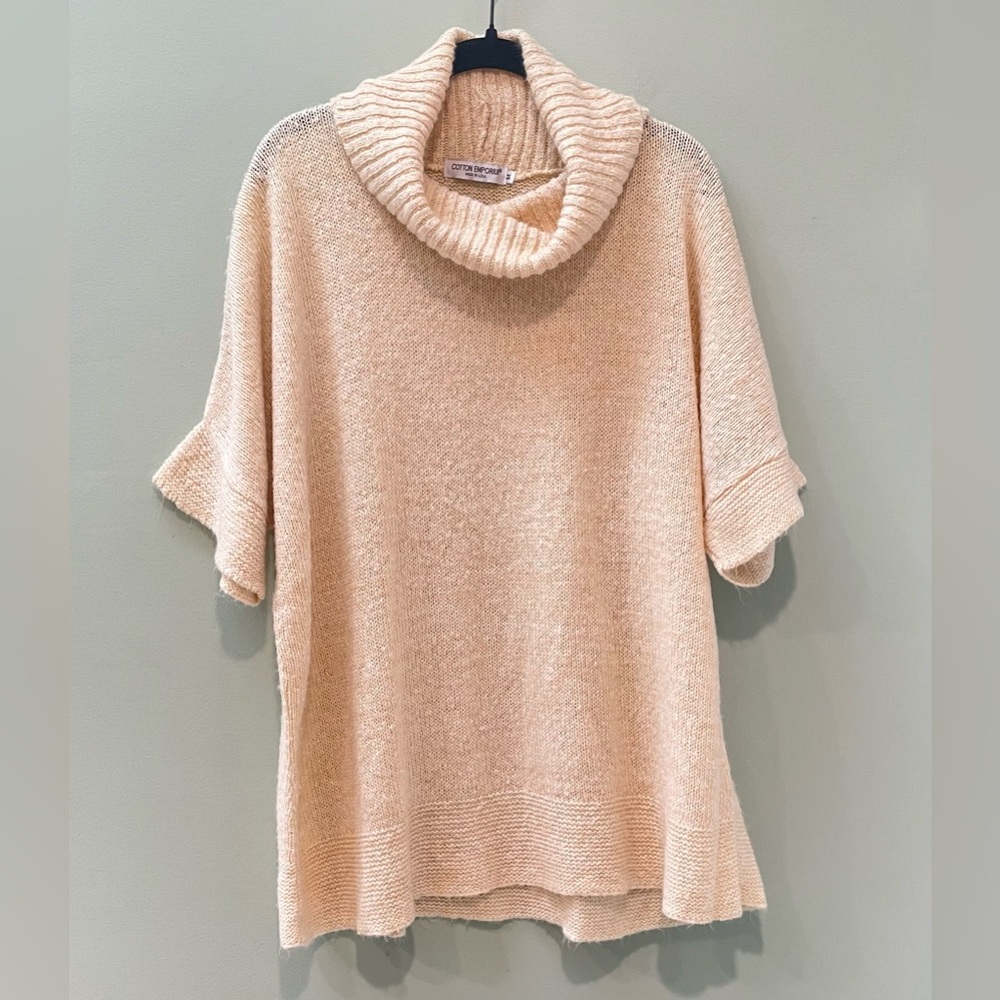 COTTON EMPORIUM Cowl Neck Turtleneck Dolman Sleeve Knit Oatmeal lightweight